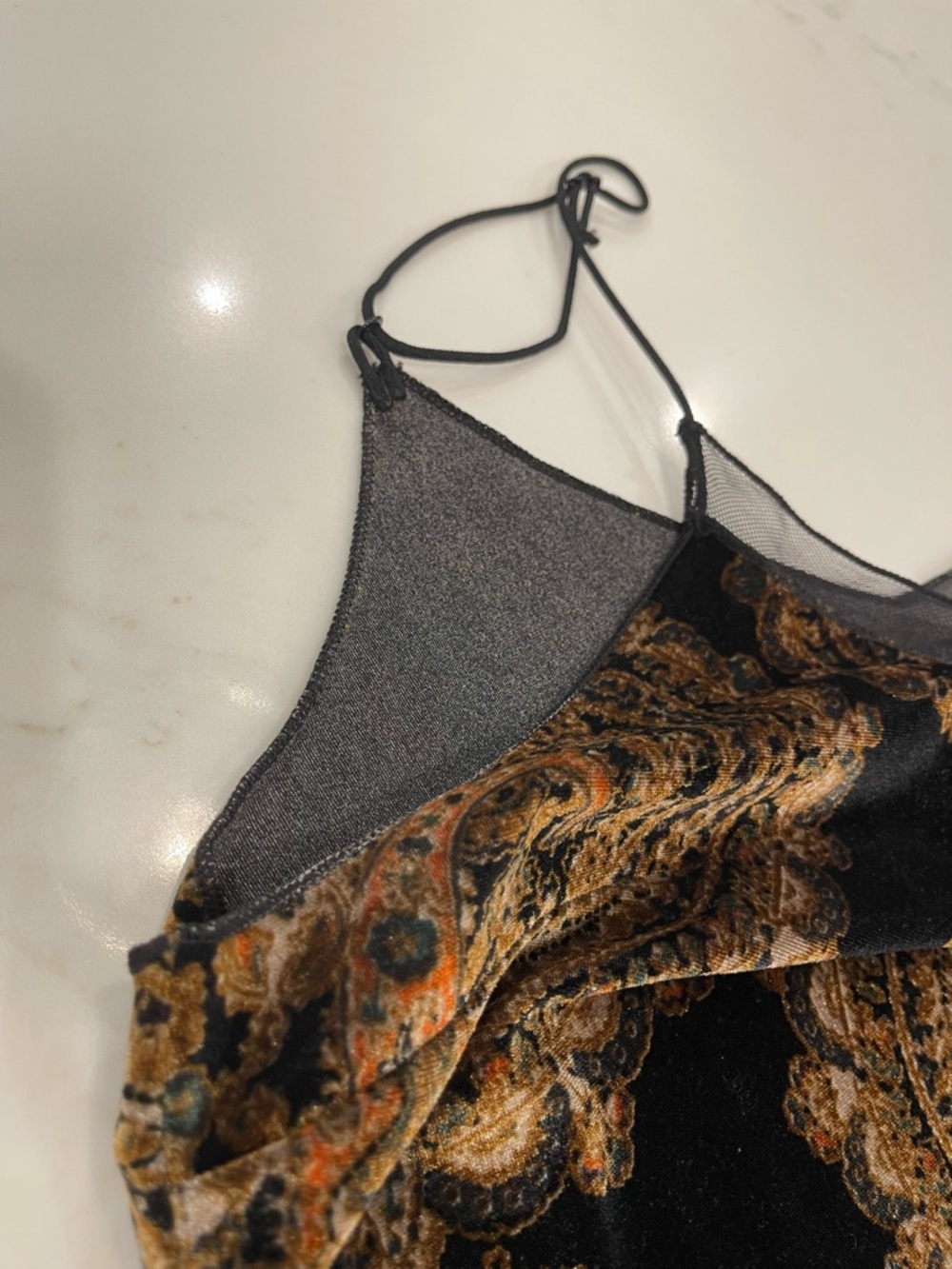 Worn once! Free People Women’s Black Paisley Velvet Cami Tank Top - Picture 8 of 11